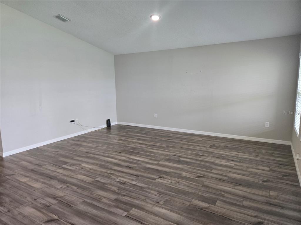 An empty room features light gray walls, wood-look flooring, and a single recessed ceiling light — 12730 MANGROVE FOREST DRIVE, RIVERVIEW, FL