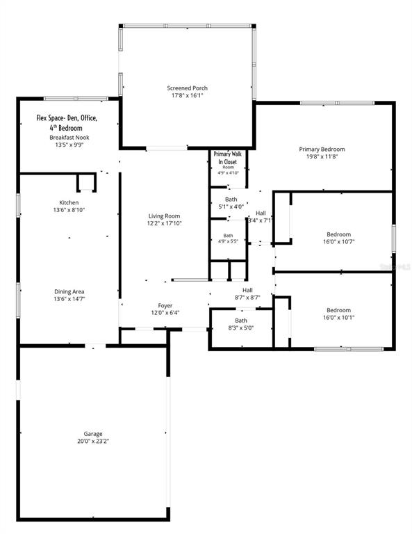 This is a floor plan showing a house with a garage, living areas, and four bedrooms — 2721 CECILE STREET, KISSIMMEE, FL