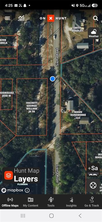 This is a satellite map view showing property boundaries along Sixma Road — SIXMA ROAD, DELTONA, FL
