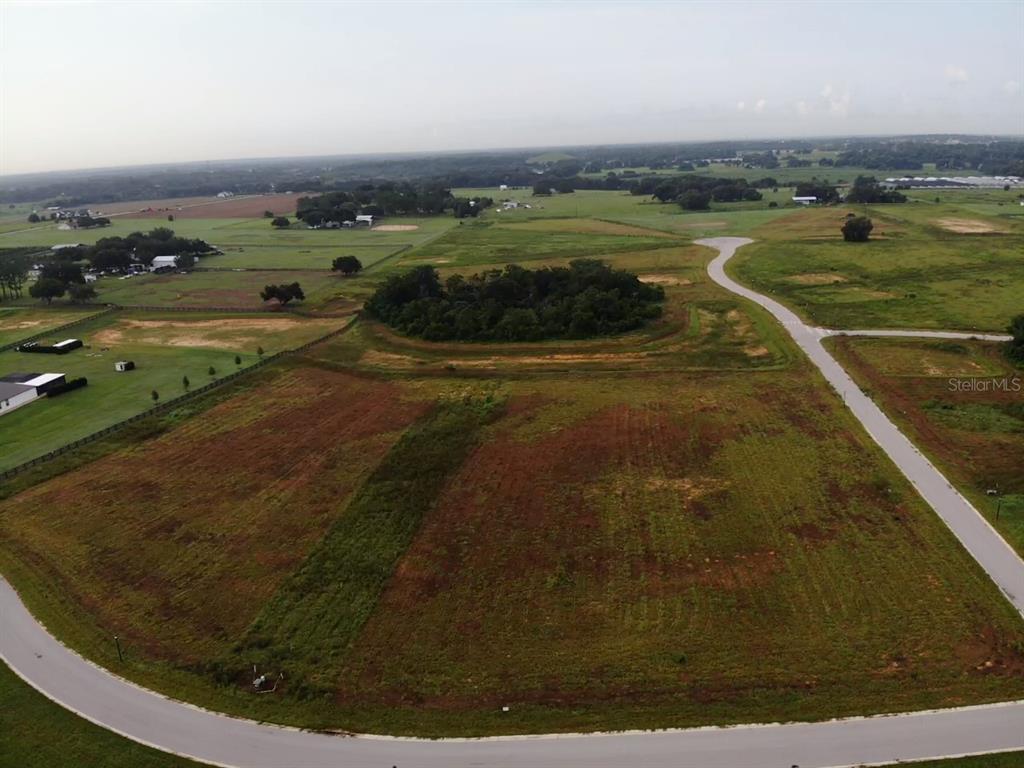 An aerial view of a large, undeveloped residential lot bordered by paved roads — SPOONBILL RUN DRIVE, THONOTOSASSA, FL