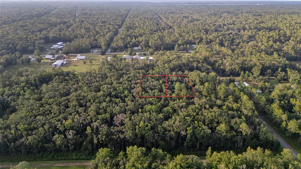 An aerial view shows a wooded lot outlined in red within a rural landscape — 4715 ALVIN STREET, HASTINGS, FL