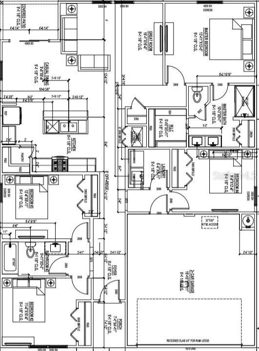 This is a floor plan for a single-story house featuring four bedrooms and a two-car garage — 12406 SE 100TH AVENUE, OCALA, FL