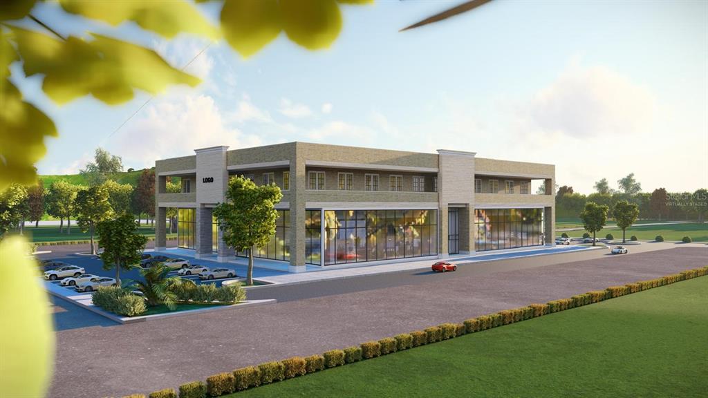 A digital rendering of a two-story commercial building with a brick facade and glass storefronts — 14 E KELLY PARK ROAD, APOPKA, FL