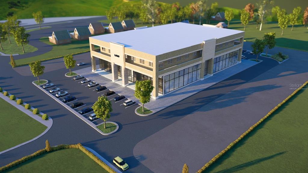 This is a digital rendering of a two-story commercial building with a parking lot — 14 E KELLY PARK ROAD, APOPKA, FL