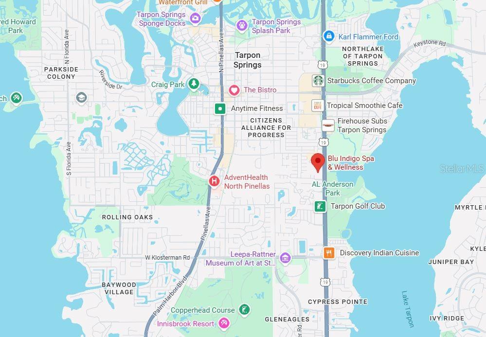 This is a map showing the area around Tarpon Springs, Florida — 39930 US HIGHWAY 19 N UNIT 39930, TARPON SPRINGS, FL