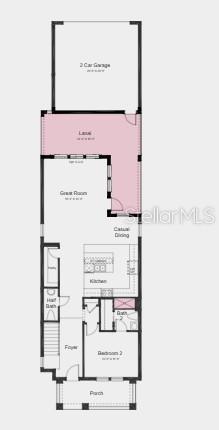 This is a floor plan of a home featuring a garage, lanai, and two bedrooms — 14736 FIELD DAISY DRIVE, WINTER GARDEN, FL
