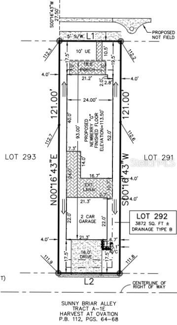 This is a site plan showing the footprint of a proposed house on a lot — 14736 FIELD DAISY DRIVE, WINTER GARDEN, FL