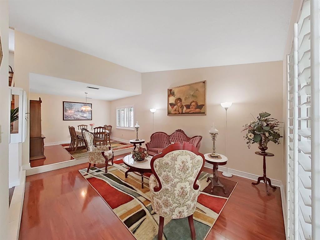 A living room with hardwood floors, a patterned area rug, and traditional furniture — 1367 CORNER OAKS DRIVE, BRANDON, FL