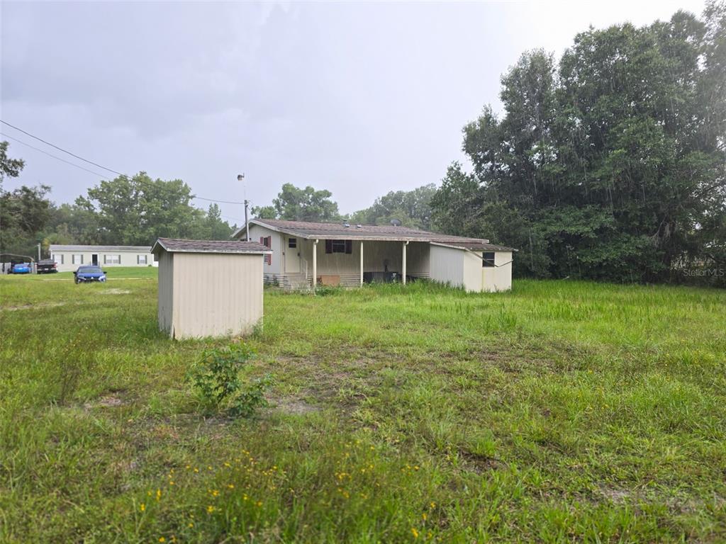 A bedroom with green walls, sunflower decals, brown carpet, and a window overlooking a yard — 7810 W TWIN CANAL LANE, HOMOSASSA, FL