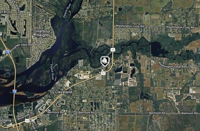 This is an aerial map showing the location of a property near the Peace River — 2819 DIXIE DRIVE, PUNTA GORDA, FL