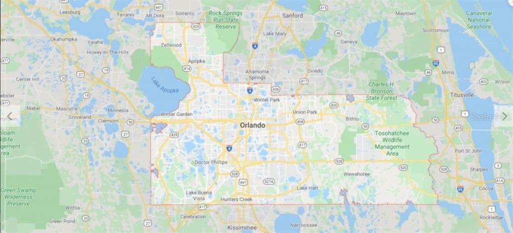 This is a map showing the geographic area surrounding Orlando, Florida — 1000 GREENBRIAR DRIVE, CHRISTMAS, FL
