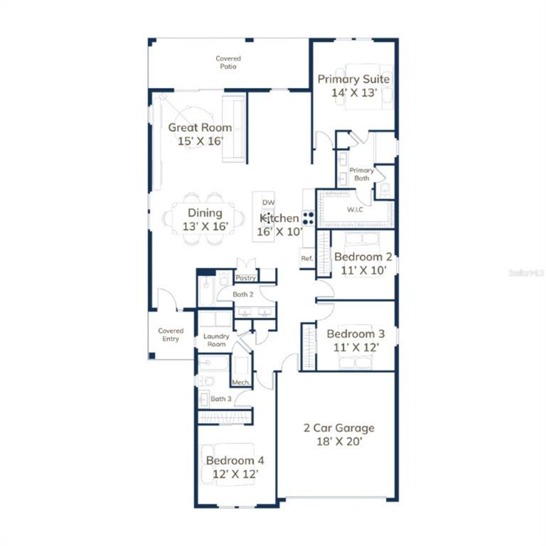This is a floor plan for a single-story home featuring four bedrooms and a garage — 17851 SW 68TH PLACE, DUNNELLON, FL