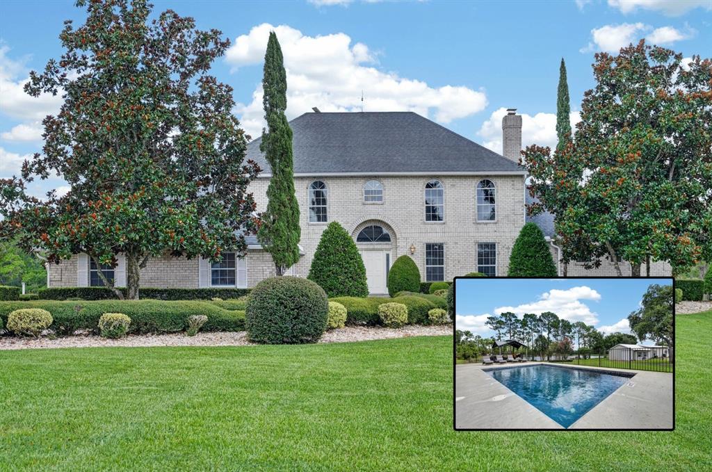 A rectangular swimming pool sits on a concrete patio next to several lounge chairs — 350 FOX HOLLOW FARMS ROAD, PIERSON, FL