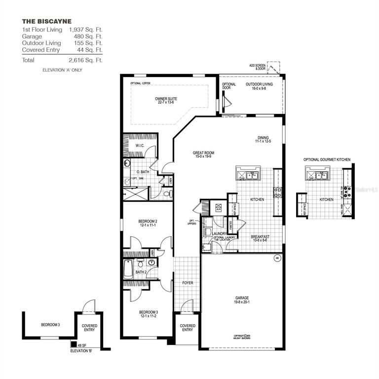 This is a floor plan for a single-story residential home titled The Biscayne — 2551 MARIAH PLACE, LAKE ALFRED, FL