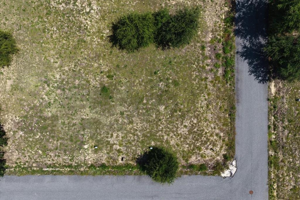 An aerial view shows a vacant, grassy corner lot with a few small trees — 000 869TH LOOP, STEINHATCHEE, FL