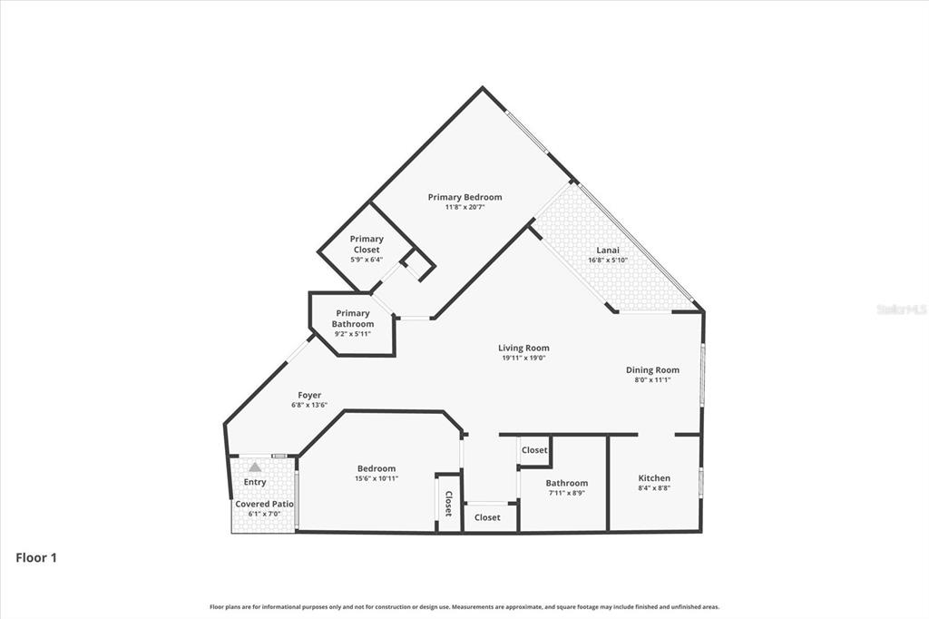 This is a floor plan showing the layout of a one-story residential unit — 879 AUDUBON DRIVE UNIT 879, BRADENTON, FL