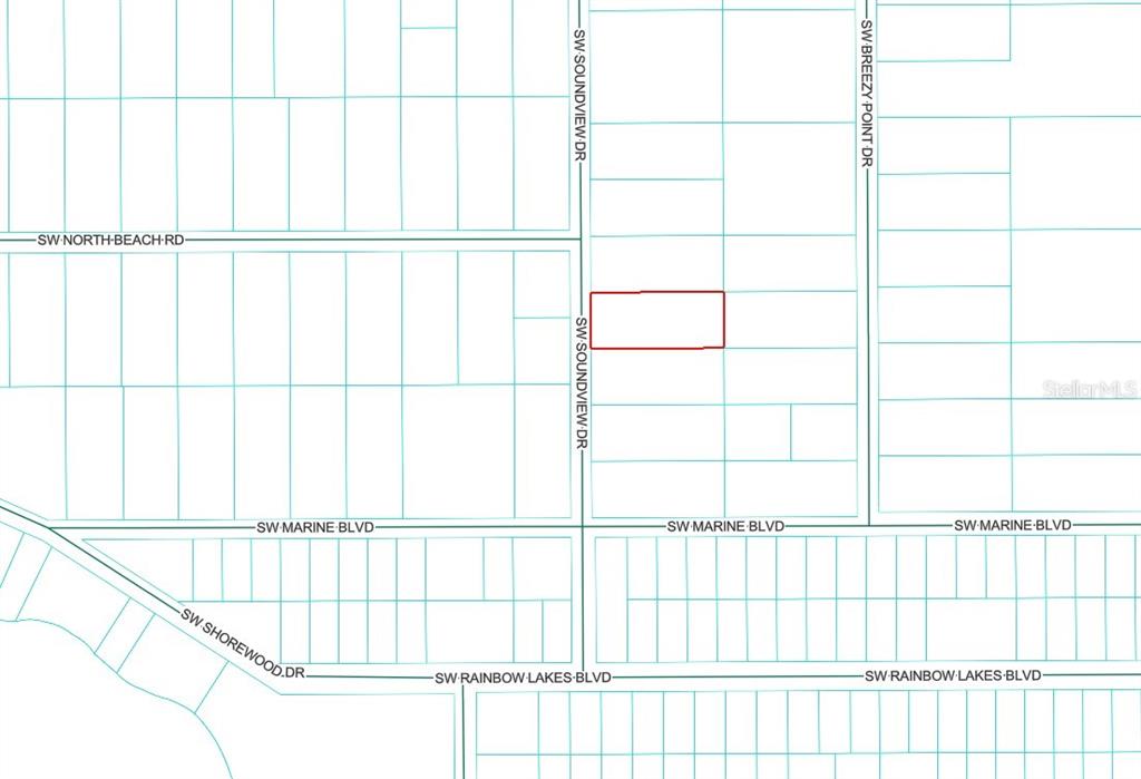 This image is a map showing a highlighted parcel of land near several streets — SW SOUNDVIEW DRIVE, DUNNELLON, FL