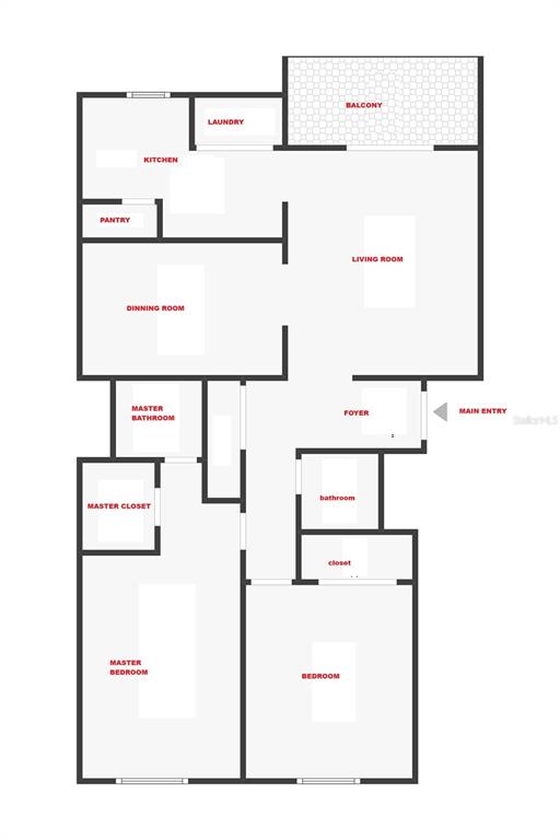 This is a floor plan of a two-bedroom apartment with a balcony and two bathrooms — 4136 PERSHING POINTE PLACE UNIT 5, ORLANDO, FL