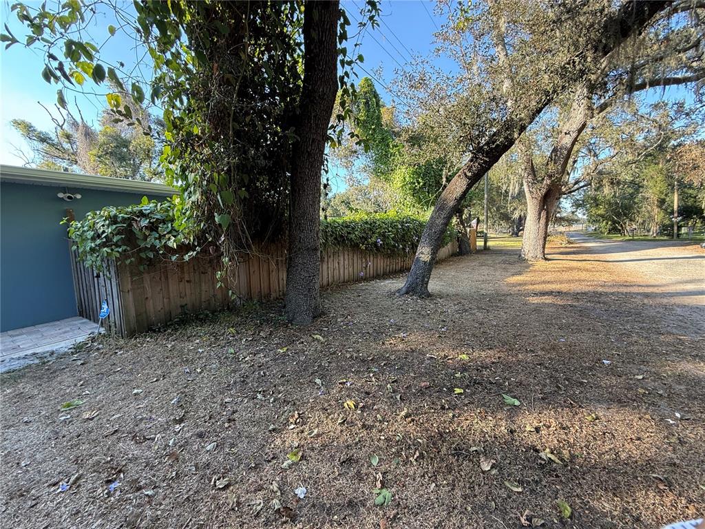 A wooden fence runs along the side of a house next to several large trees — LAKESIDE DRIVE, BRANDON, FL