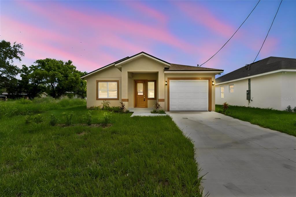A single-story house with a tan exterior, a white garage door, and a concrete driveway — 2523 AVENUE E SW, WINTER HAVEN, FL