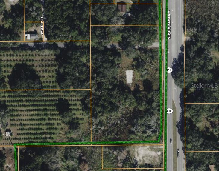 This is an aerial map showing a plot of land bordering N State Rd 415 — 101 COLLINS ROAD, OSTEEN, FL