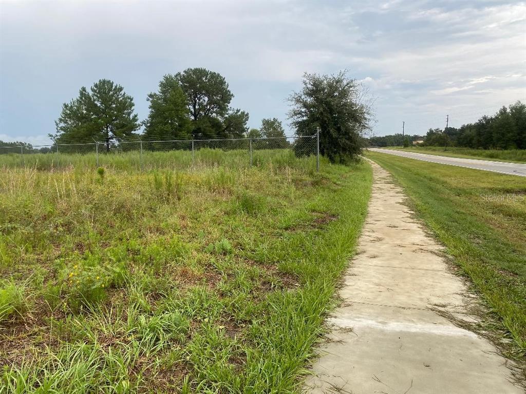 A sidewalk runs alongside a grassy, fenced-in lot next to a road under a cloudy sky — 241 CHESTNUT ROAD, OCALA, FL
