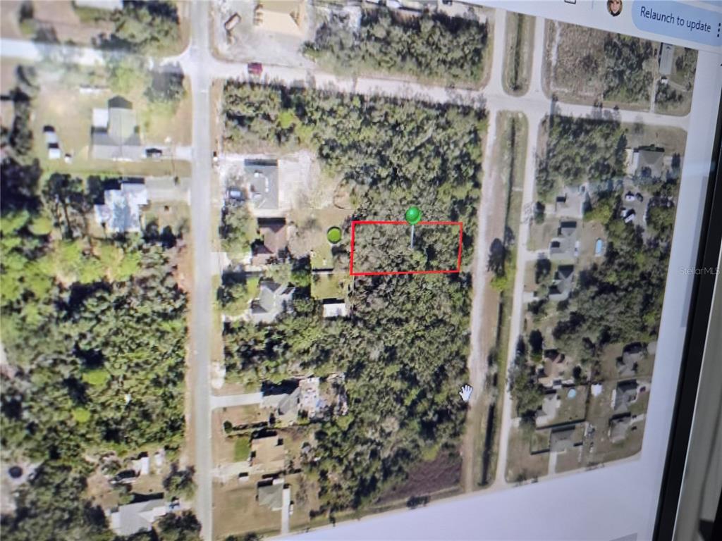 An aerial map view shows a rectangular, wooded vacant lot outlined in red — CENTRAL PARKWAY, DELAND, FL