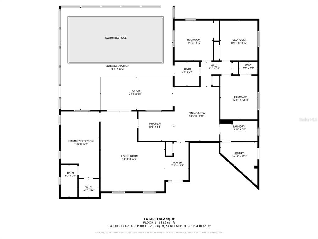 This is a floor plan of a house featuring a swimming pool and screened porch — 2921 CAPTIVA DRIVE, SARASOTA, FL