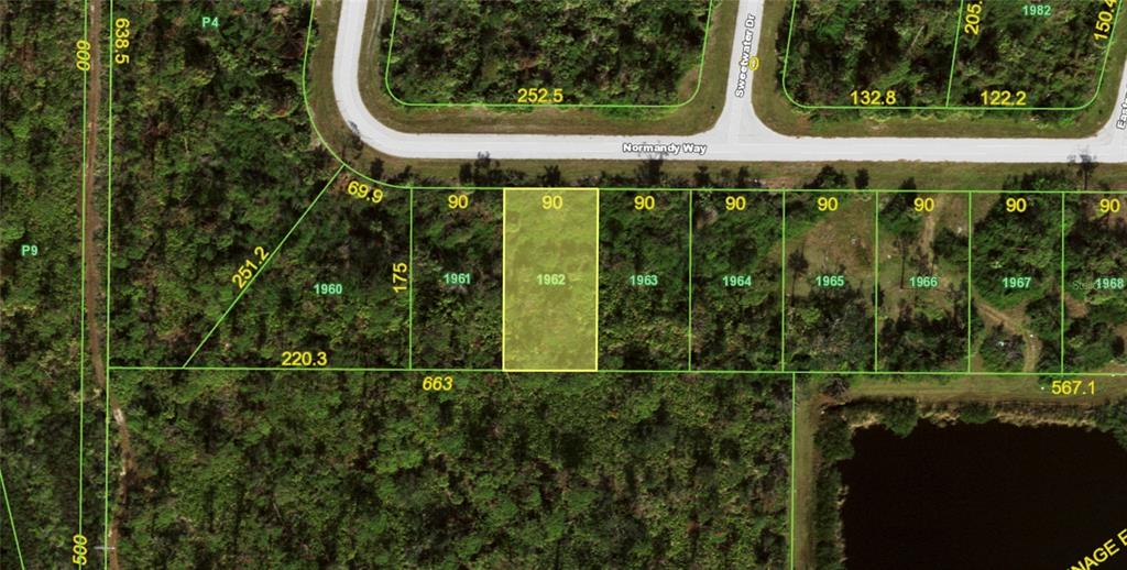 This is a map showing a highlighted rectangular land parcel among other numbered lots — 117 NORMANDY WAY, ROTONDA WEST, FL