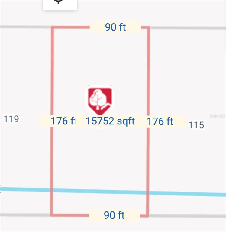 This is a map showing a rectangular property lot measuring 90 feet by 176 feet — 117 NORMANDY WAY, ROTONDA WEST, FL