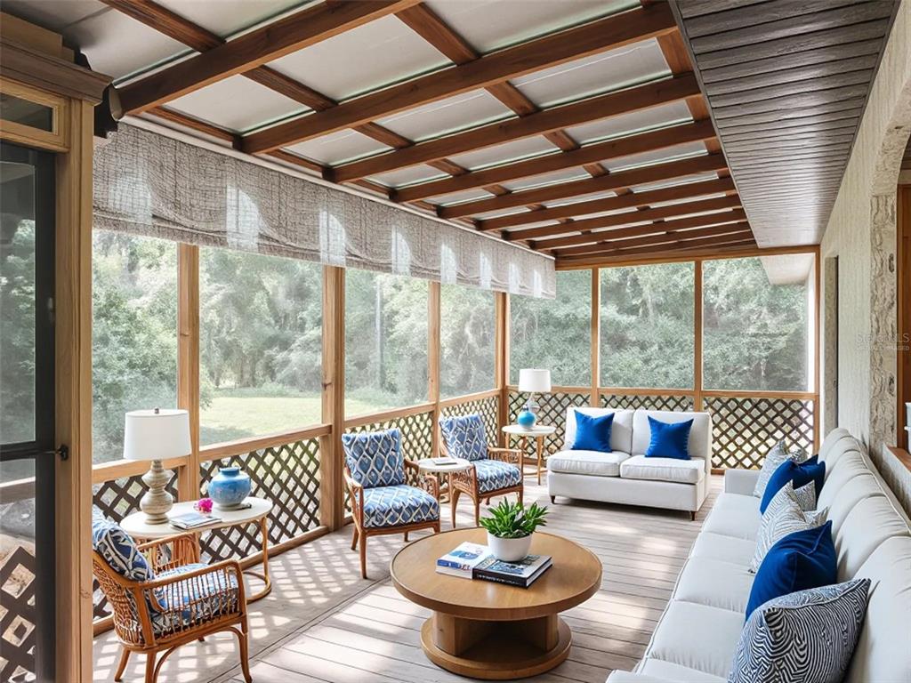A covered porch features two screen doors and a window on a white exterior wall — 4367 S US 301, BUSHNELL, FL