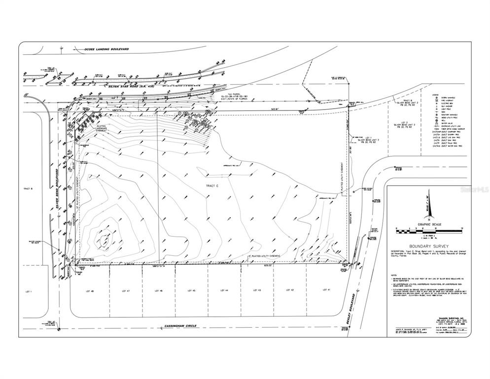 This image is a boundary survey map showing a plot of land and surrounding streets — E SILVER STAR ROAD, OCOEE, FL