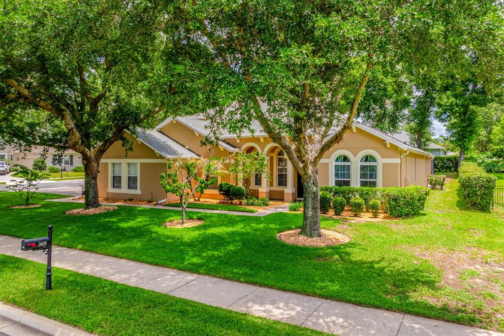 A screened-in pool area features a stone-tiled patio, a waterfall, and built-in steps — 2425 PARKSIDE MEADOW DRIVE, APOPKA, FL