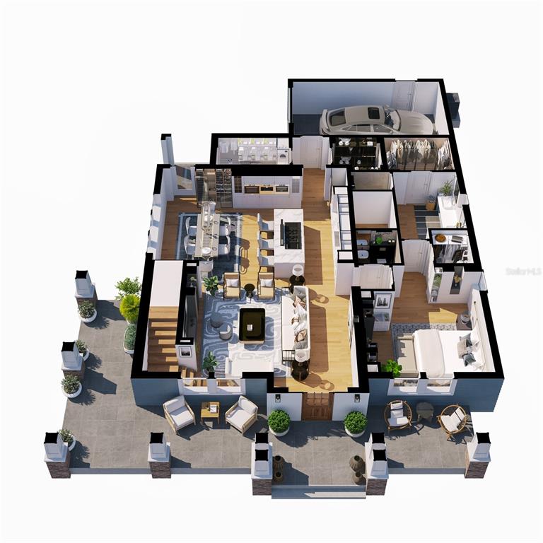 This is a 3D floor plan rendering of a single-story house with an attached garage — 1019 E NORTH STREET, TAMPA, FL