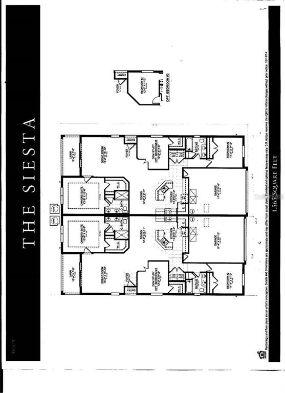 This is a floor plan for a duplex home model titled The Siesta — 7690 TIMBERVIEW LOOP, WESLEY CHAPEL, FL