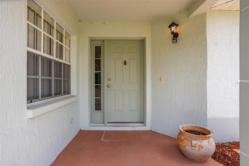 A front entryway features a light green door with a sidelight and a terracotta pot — 29312 MARKER LOOP, SAN ANTONIO, FL