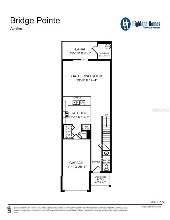 This is a floor plan for the first level of the Azalea model at Bridge Pointe — 394 CHESAPEAKE DRIVE, ST CLOUD, FL