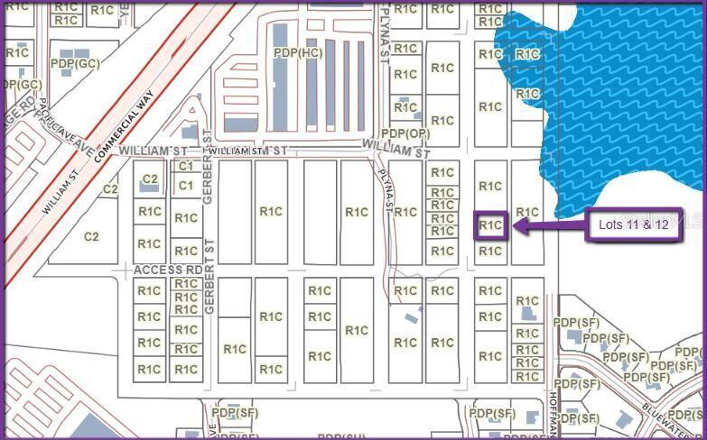 An aerial map shows a highlighted parcel of two vacant lots in a wooded area — 0 LAS PALMAS AVENUE lot 11 & 12, SPRING HILL, FL