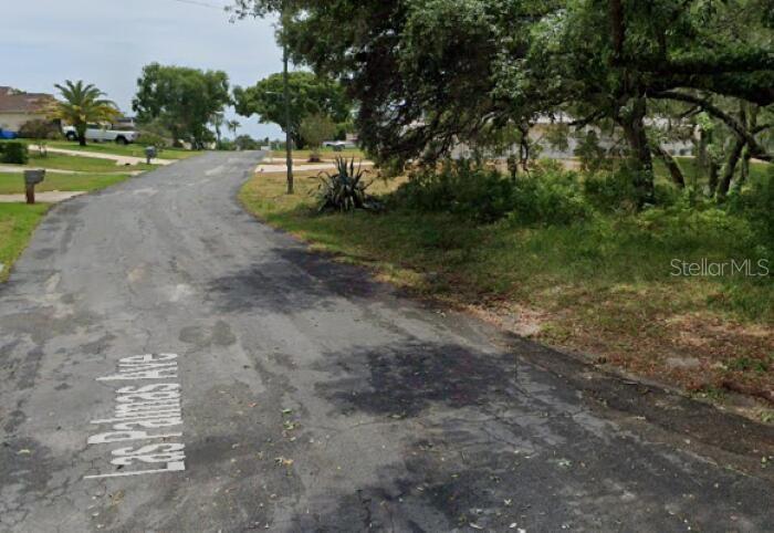 A paved street curves past a grassy lot with trees and a large agave plant — 0 LAS PALMAS AVENUE lot 11 & 12, SPRING HILL, FL