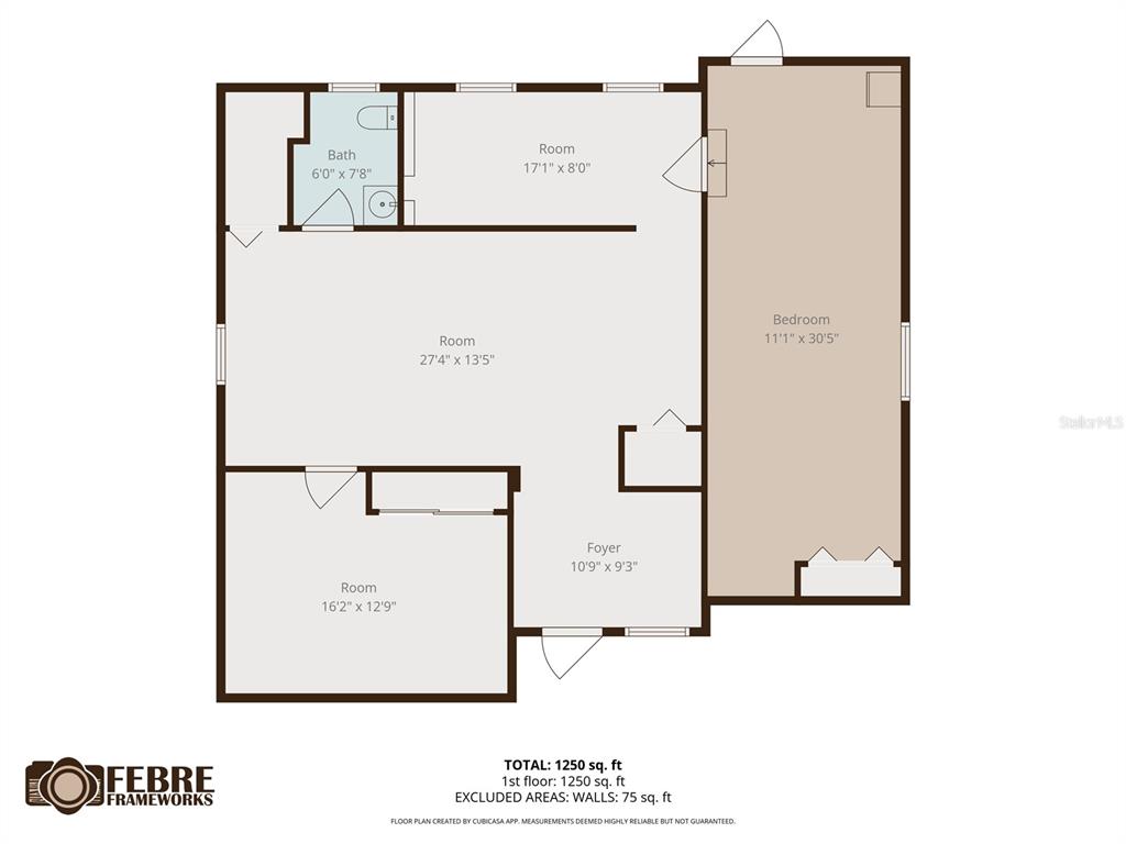 This is a floor plan showing a foyer, three rooms, a bathroom, and a bedroom — 109 E ROBERTSON STREET, BRANDON, FL