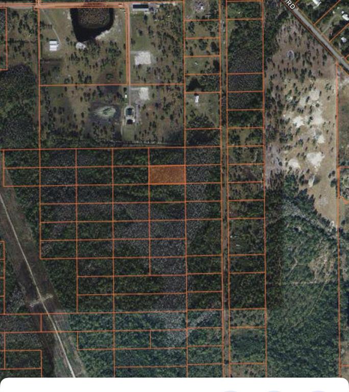 An aerial map view shows a grid of rectangular land parcels in a wooded area — DILL ROAD UNIT 320, ORLANDO, FL