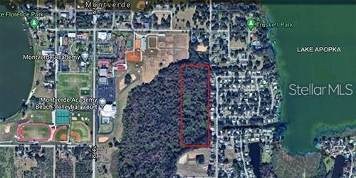 This is an aerial map showing a rectangular plot of land outlined in red — 3RD ST, MONTVERDE, FL