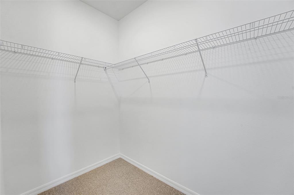 A walk-in closet with white walls, beige carpeting, and white wire shelving — 31789 KESTREL CALLING DRIVE, SAN ANTONIO, FL