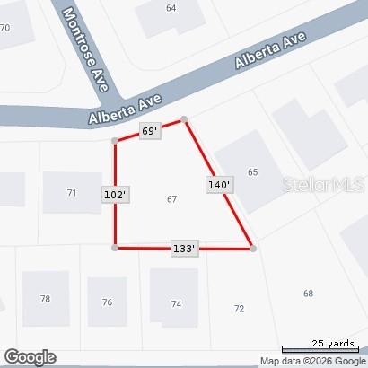This is a map showing the property boundaries and dimensions of a residential lot — 67 ALBERTA AVENUE, PONCE INLET, FL