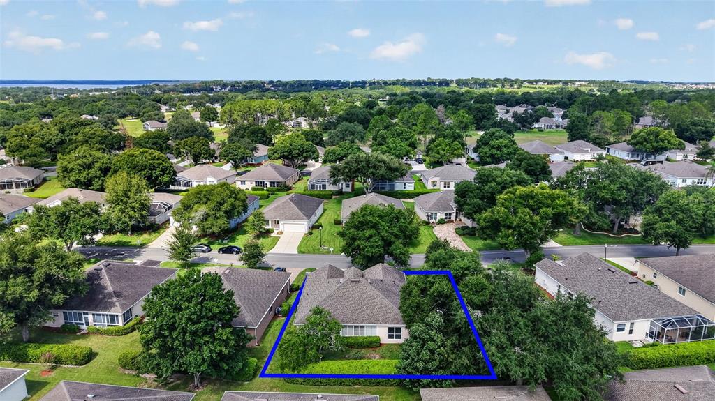 An aerial view shows a residential neighborhood with a single-story house outlined in blue — 4167 NEWLAND STREET, CLERMONT, FL