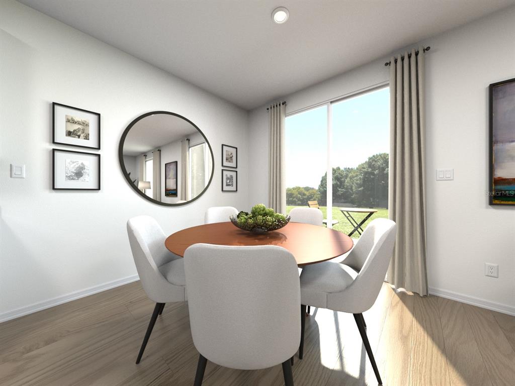 This is a digital rendering of a dining room with a round table and chairs — 1756 FOREST RUN LANE, AUBURNDALE, FL