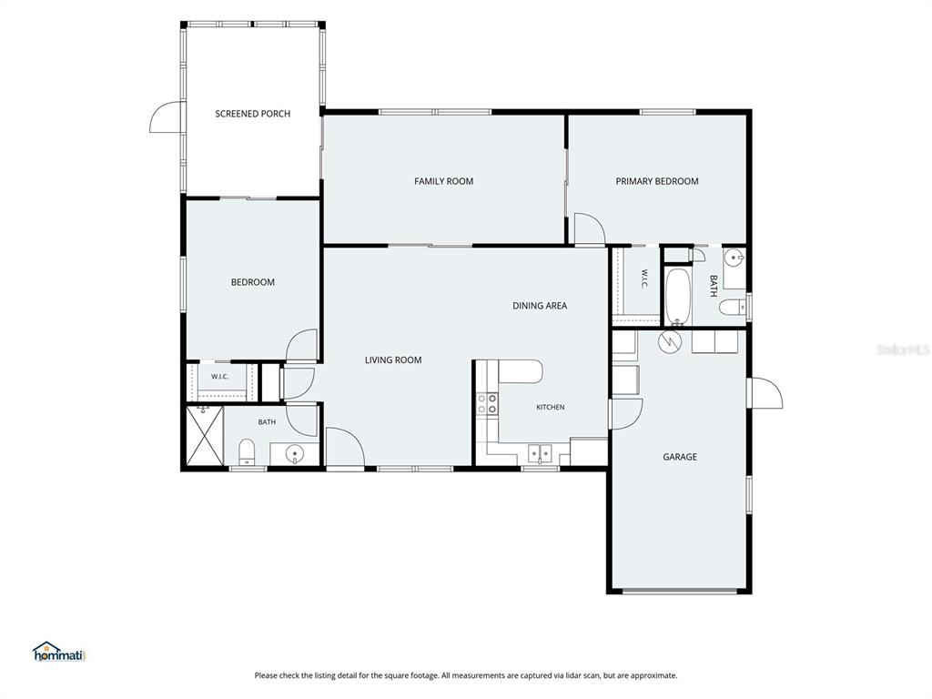 This is a floor plan of a single-story house with a garage and screened porch — 7106 PALISADE DRIVE, PORT RICHEY, FL