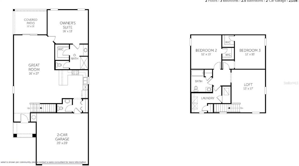 This floor plan shows a two-story home with a garage, great room, and three bedrooms — 14371 EPPLY DRIVE, JACKSONVILLE, FL