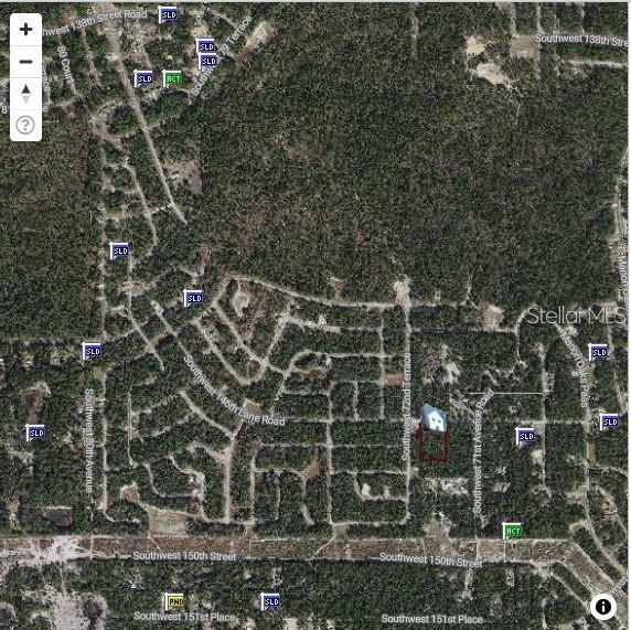 This is a satellite map view of a residential area with a highlighted property lot — 0000 SW 71 AVENUE, OCALA, FL