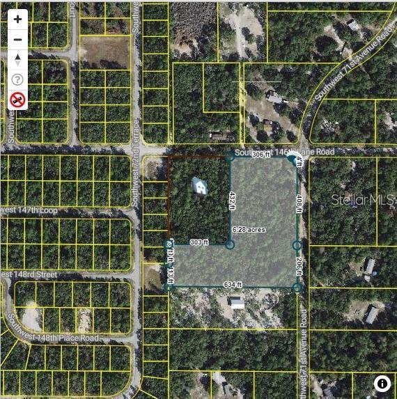 This is a map showing the property boundaries and dimensions of a 6.28-acre wooded lot — 0000 SW 71 AVENUE, OCALA, FL